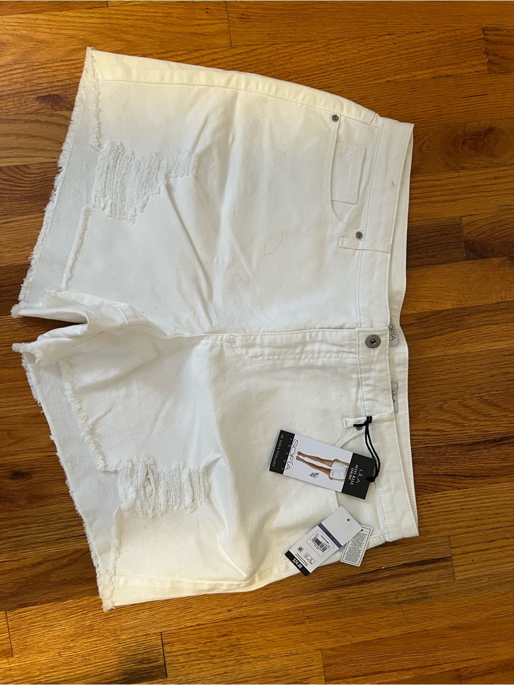 sofia by sofia vergara White Distressed High-Rise Denim Shorts